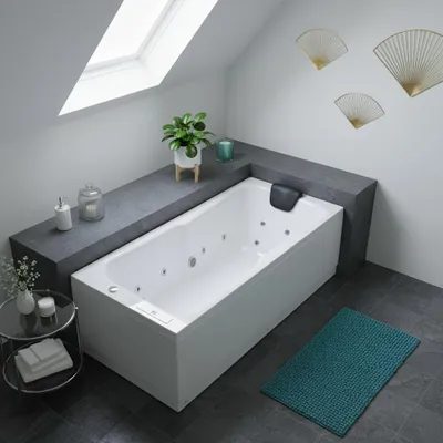 Produktbild von Caribia LUXUS Whirlpool Badewanne Rhodos Premium / 190x75 - 12 Massagedüsen, Wasserfall, 2x große LED, Bluetooth & Radio und Touchpanel