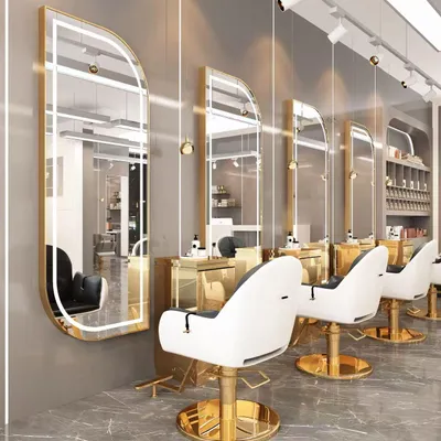 Produktbild von Friseur-, Barber- & Kosmetikkonsole mit goldenem LED-Spiegel 170x70 cm