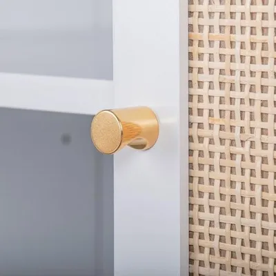 Produktbild von Gutent Aufbewahrungsschrank, Weiß, Hängedesign, Schrank mit natürlichen Rattanelementen, Doppeltüren, Metallsockel