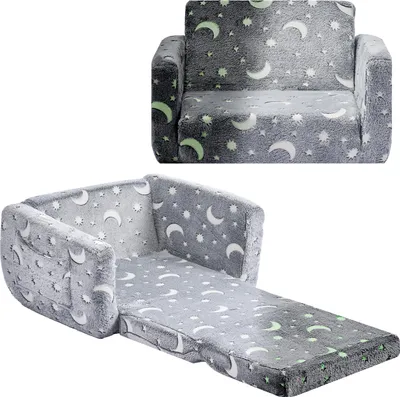 Immagine prodotto di SucceBuy divano e poltrona per bambini in schiuma 28D e tessuto di flanella con braccioli, divano lavabile dal design luminoso, divano letto trasformabile per stanza dei giochi e soggiorno in grigio
