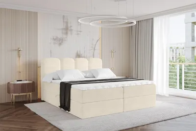 Produktbild von ALTDECOR Boxspringbett - H4 Matratze und Topper - NINA - 180x200 - Beige - Doppelbett, Boxbett, Polsterbett mit Bettkasten mit Stauraum und Kopftei