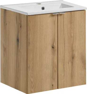 Produktbild von Badezimmerschrank 50 Cm Mit Keramikwaschbecken Und Eichenfronten