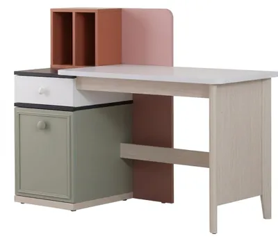 Image de Bureau moderne gris avec tiroirs, idéal pour une chambre de jeunes