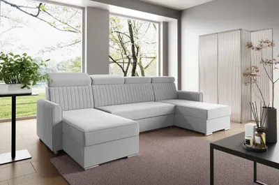 Obrázek produktu pro LIKMA Neli rohová sedací souprava do U, šedá, rozkládací, 274x162 cm, spací plocha 254x125 cm, 2 úložné boxy, s opěrkami