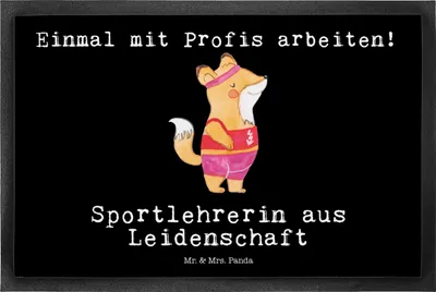 Produktbild von Mr. & Mrs. Panda Bodenvorleger Sportlehrerin Leidenschaft 50 x 75 cm - Schwarz - Geschenk, Schmutzfangmatte, Schuhabstreifer, Fußabstreifer, Gummimatte, Sauberlaufmatte