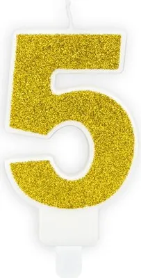 Obrázok produktu pre Sviečka s číslom „5“ Zlatý trblietavý