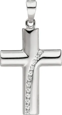 Produktbild von JOBO Anhänger Kreuz 925 Sterling Silber 12 Zirkonia Kreuzanhänger Silberkreuz