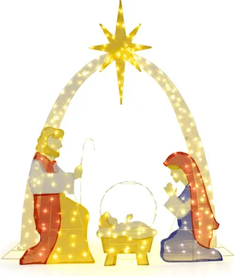 Produktbild von COSTWAY Krippe Weihnachten beleuchtet, 180 cm große Weihnachtskrippe, Krippeszene mit 240 warmweißen LEDs, Weihnachtsdeko, Weihnachtsbeleuchtung
