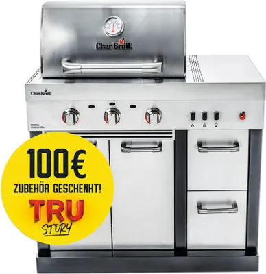 Produktbild von Gasgrill Char-Broil Ultimate 3200 3 Brenner Edelstahl inkl. Ablage, Deckelthermometer, Fettauffangschale, Seitenablage, Warmhalterost, Grillrost