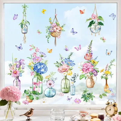 Productafbeelding van Bloemen Raamstickers met Vlinders voor Thuisdecoratie