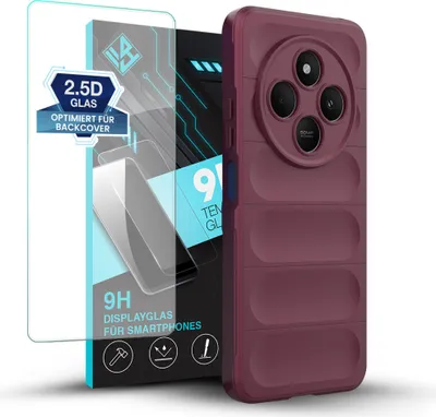 Produktbild von Handy Hülle für Xiaomi Redmi 14C mit 9H Displayglas Displayschutz Plus Grip Case Cover Schutzhülle Softgrip Farbe: Burgunder Rot