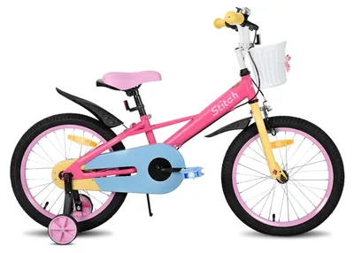 Image de Vélo enfant Macaron - Roues de 45 cm (18 pouces) - Pour filles et garçons de 4 à 8 ans - Avec roues d'appoint et panier - Rose