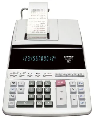 Obrázek produktu pro Stolní kalkulačka Sharp EL-2607PGGY Barva tisku: černá/červená Rozměry: 22,1 x 7,8 x 32,7 cm (š x v x h)
