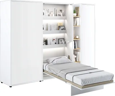 Produktbild von Wohnwand mit Schrankbett Bed Concept 90x200 Lenart Kleiderschrank Regalschrank Regal Led Beleuchtung Weiß/Artisan Eiche