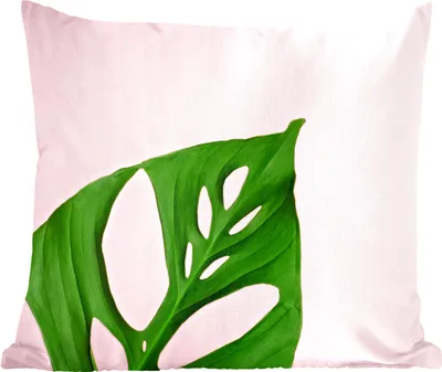 Produktbild von MuchoWow® Zierkissen Sofakissen Wohnzimmer Dekokissen 60x60 cm Botanisches Blatt auf rosa Hintergrund - Sitzfläche - Foto Polster