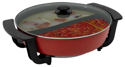 Obrázok produktu pre Elektrický horúci hrniec, dizajn deliacej steny, nastaviteľná teplota, červeno-čierna farba