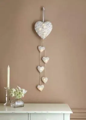 6er Set Korbherzen-LED-Lichterkette, batteriebetrieben, 15 cm, warmweiß
