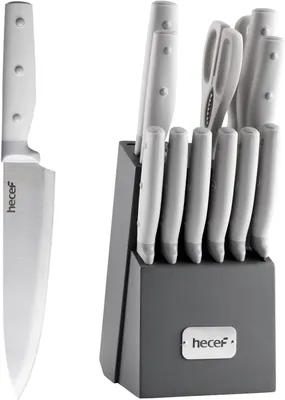 Obrázek produktu pro Sada kuchyňských nožů, 14 kusů, nerezová ocel, s dřevěným stojanem, šedá barva, pro kuchyň