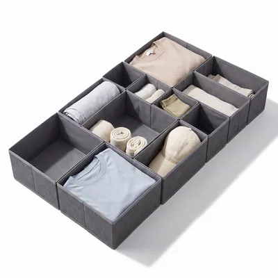 Produktbild von Aufbewahrungsboxen Schubladen-Organizer 12er Set aus Vliesstoff – Faltbare Stoffboxen in 3 Größen ohne Trennfächer für MALM Kommode & Kleiderschrank