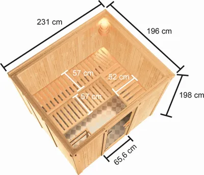 Image de Sauna Woodfeeling Nybro (entrée frontale), porte entièrement vitrée, finition bronze, sans accessoires