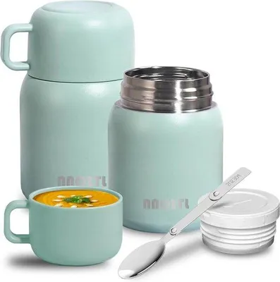 Produktbild von Famanu Thermobehälter 520ml mit doppelter Vakuumisolierung - inkl. faltbarem Löffel