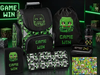 Obrázok produktu pre 6-dielna školská taška MINECRAFT Ergonomický batoh GAME PIXEL pre CHLAPCOV SADA PRE ŠKOLÁKOV ŠKOLSKÁ TAŠKA + POUZDRO NA PERÁ + TAŠKA NA TELOCVIČKU +