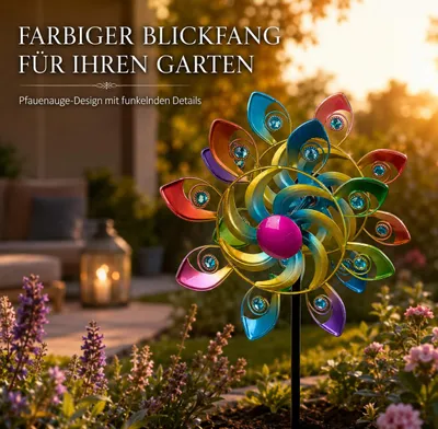 Produktbild von formano Buntes Windrad Garten Metall Windspiel Windmühle 109 cm Gartendeko