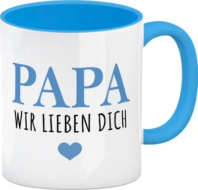 Produktbild von Papa wir lieben dich Kaffeebecher in hellblau in blau mit Herz