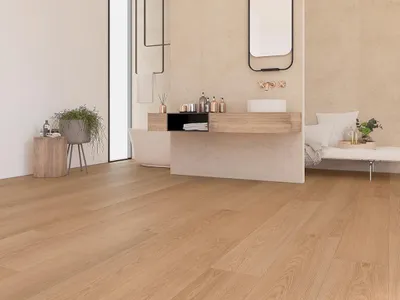 Produktbild von HPFloor | 2,467 m² | Fontina Landhausdiele Laminat, Eiche Rustikal, 8 mm Stärke, 1285x192 mm, 2 5 m² pro Packung, Klick System, Fußbodenbelag, Boden