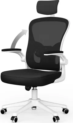 Obrázek produktu pro Kancelářská židle - Ergonomická kancelářská židle - Otočná židle s bederní opěrkou - nastavitelná opěrka hlavy, područky a výška - černá a bílá barva