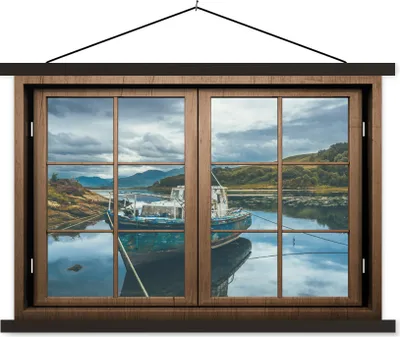 Produktbild von MuchoWow® Textilposter Aussicht - Boot - Wasser 150x100 cm mit schwarzem Rahmen - Schlafzimmer