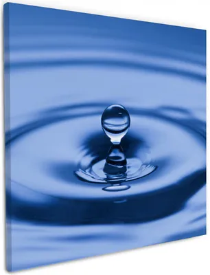 Produktbild von Wallario Premium Leinwandbild Wassertropfen im blauen Wasser in Größe 50 x 50 cm