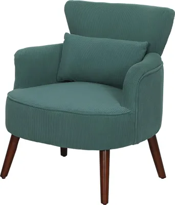 Produktbild von Sessel mit Rückenlehne, abgerundeten Armlehnen, Gepolstert Loungesessel mit Kordoptik, Holzbeine, für Schlafzimmer, Wohnzimmer, bis 120 kg, Dunkelgrün