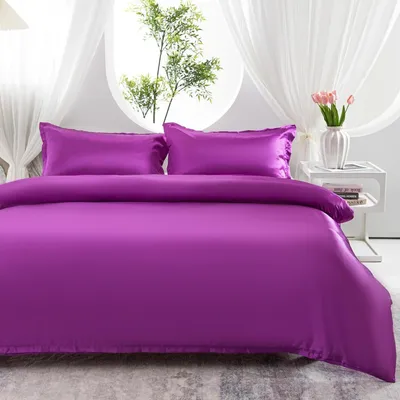 Productafbeelding van Beddengoedset 135x200 cm, paars satijn, verkoelend, 2-delig met rits en kussensloop 80x80 cm
