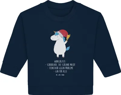Produktbild von Mr. & Mrs. Panda Organic Baby Pullover Einhorn Weihnachtsmann 24. - 36. Monat - French Navy - Geschenk, Einhörner, Gin, Unicorn, Weihnachten, Nikolaus, Bullover