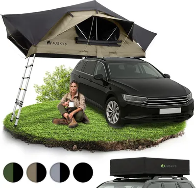 Produktbild von Juskys Autodachzelt Lago 140 x 240 cm - Wetterbeständig mit Leiter - Schwarz / Khaki
