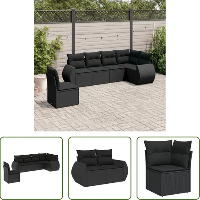 Produktbild von The Living Store 6-tlg. Garten-Sofagarnitur mit Kissen Schwarz Poly Rattan