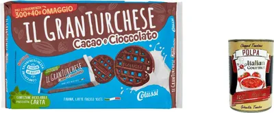 Produktbild von 12x Colussi Granturchese Con Cacao e Cioccolato mit Kakao und Schokolade Kekse cookie Kleingebäck 340g + Italian Gourmet polpa 400g