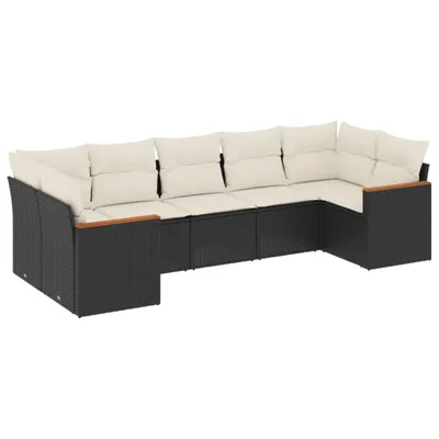 Produktbild von vidaXL 7-tlg. Garten-Sofagarnitur mit Kissen Schwarz Poly Rattan