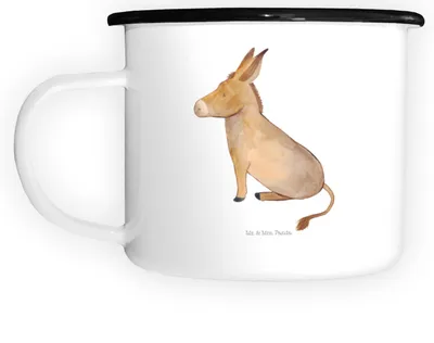 Produktbild von Mr. & Mrs. Panda Campingbecher Esel - Weiß - Geschenk, großer becher, Haferl, Erfolg, Weisheit, Große Tasse, Ziel, Zuversicht, Emaille, Mut, Teetasse, Pott