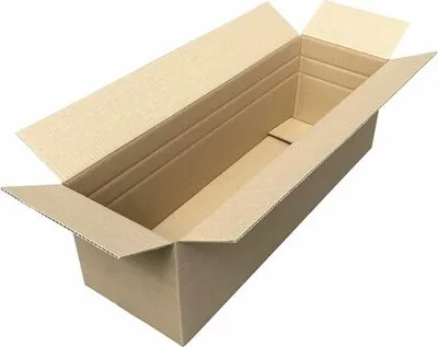 An empty, open cardboard box.