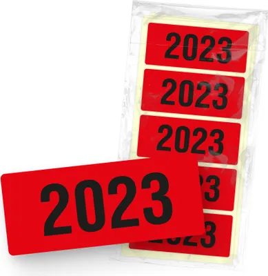 Produktbild von itenga 50x Jahresetiketten 2023 ROT rechteckig 6 x 2,5 cm aus Haftpapier