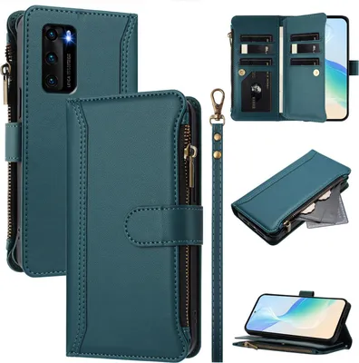 Produktbild von Handyhülle für Huawei P40 Reißverschluss Geldbörse Kunstleder Klapphülle mit Kartensteckplatz, Ständer, Handschlaufe Grün
