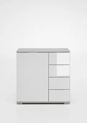 Produktbild von Kombikommode "Easy Plus Kommoden" in weiß mit 4 Schubladen und einer Tür. Abmessungen (BxHxT) 81x83x41 cm