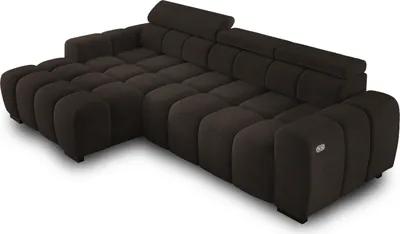 Produktbild von Ecksofa OMBO 285x168x77/97 cm, Linke Seite Mit Schlaffunktion, Elektrisch Ausziehbarer Sitzfläche, Verstellbaren Kopfstützen, Dunklen Buchenholzfüßen, Hydrophobem SALVADOR-Bezugstoff - Olivgrün