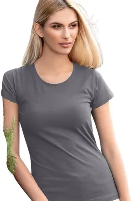 Produktbild von Tailliertes Damen-T-Shirt mit tiefem Ausschnitt, 100% Baumwolle, unbedruckt, einfarbig, 150g/m2, Farbe stahlgrau, Größe L