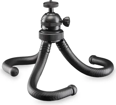 Produktbild von Mantona Gibbo Flex Ministativ 30 cm, Kamera Stativ mit flexiblen Beinen, Dreibein Reisestativ mit 360° Kugelkopf, Smartphonehalterung und Halterung kompatibel mit GoPro