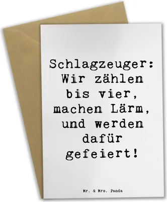 Produktbild von Mr. & Mrs. Panda Klappkarte Spruch Schlagzeuger Stolz - Weiß - Geschenk, weihnachtskarten, Musik, Präsenz, Humor, hochzeitskarten, Instrument lernen, einladungskarten