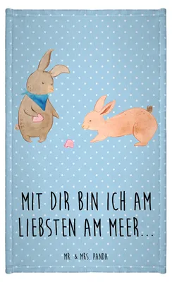Produktbild von Mr. & Mrs. Panda Handtuch Hasen Muschel - Blau Pastell - Geschenk, Klein, Meer, Baumwollhandtuch, BFF, baumwolle, Gäste-WC, Frotteetuch, Freundin, Strand, Muttertag