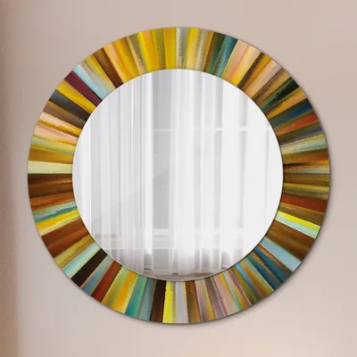 Produktbild von Ø60cm Spiegel - Glasrahmen mit Aufdruck - Wandspiegel Schlafzimmer - abstrakt radial Muster